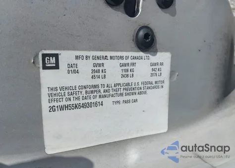 2004 Chevrolet Impala Ls z USA, uszkodzony, nr VIN 2G1WH55K649301614